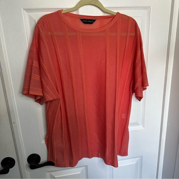 Ming Wang Dolman Sleeve Knit Tunic Top Sz XL Orange Burst Tonal Stripes - Picture 2 of 9